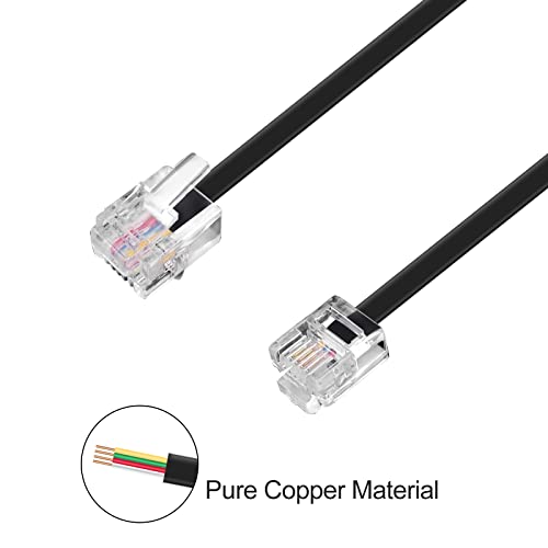33ft Бела фиксна телефонска кабел RJ11 Машки до машки телефонски рамен кабел со вметнат адаптер 6P4C и клипови за само-леплици
