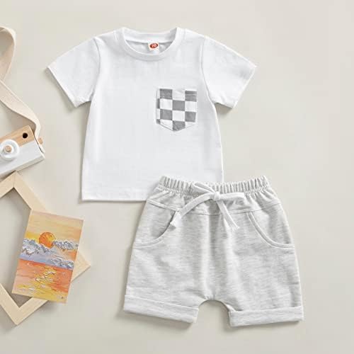 Aeemcem дете бебе момче лето облеки писмо печати кратки ракави маици врвови еластични шорцеви од половината 2 парчиња облека