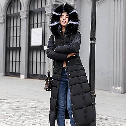 Fragarn женски зимски палта женски мода голема коса јака тенок долга памучна јакна со памучна јакна