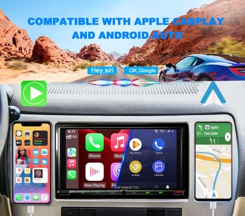 7 Инчен Двоен Дин Автомобил Стерео Со Apple Carplay И Android Auto, 5.2 Bluetooth Автомобил Стерео Со Резервна Камера и 16-Бенд EQ,