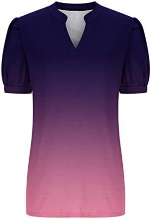 Цветни печатени врвови за жени, женска маица со врат лето лето-лежечки меурчиња за графички маички со кратки ракави со кратки ракави врвна