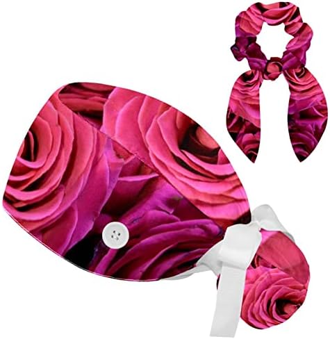 Работно капаче за цвеќиња од роза со копче и џембена лента прилагодлива унисекс вратоврска на вратоврска медицинска сестра хируршка