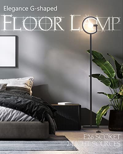 Modernекилид модерна ламба за подот за дневна соба, двонасочно префрлување во облик на облик на црна висока ламба, E26 приклучок и