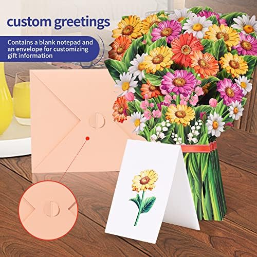Абабила цветен букет 3Д скокачки честитки за цвеќиња со картички и плик, 12 инчи со големина на живот секојдневно благодарност погодно за мајки,
