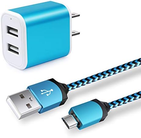USB приклучок, кабел за полнач со Android 6ft, 2 порта повеќе USB wallиден полнач 2.1A Травел телефон USB адаптер за напојување