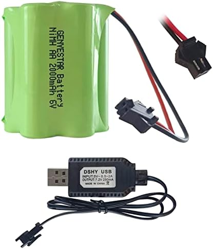 GenyeStar 6V Батерии, 2000mAh Ni-MH AA AA AA FELHARGELABLE BATTATY со SM конектор и USB полнач за полнач, погоден за соларна светлина