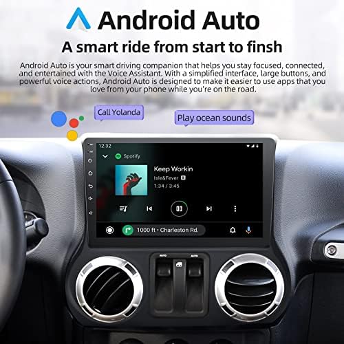 NHOPEEW 10.1 инчен Андроид 11 радио екран на допир за Jeep Wrangler 2011 2012 2014 2014 Компатибилен со Apple CarPlay и Android Auto + AHD резервна камера/MIC/HIFI