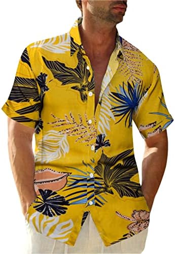 Кошули на плажа Ubst за мажи, летен краток ракав гроздобер тропски цвеќиња печатени врвови на врвовите надолу лабава лесна лежерна кошула кратки ракави со долги рака