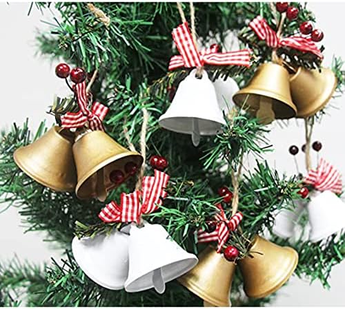 V.KLIFE 3PCS Божиќни висечки bellвонари Орнамент од дрво црвено/злато/лизгање ingвончиња од џингл украсени со холи бобинки за