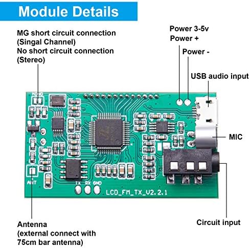 2 парчиња дигитален FM трансмитер модул стерео FM Transmiter DSP PLL 76.0-108.0MHz модулација на стерео фреквенција со LCD дисплеј/USB/MIC