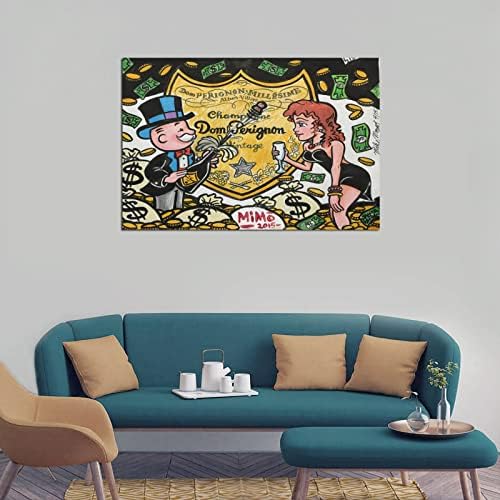 Евм шампањ и пари Алек-монополи Графити постер декоративно сликарство платно wallидна уметност дневна соба постери Спална соба 24x36inch