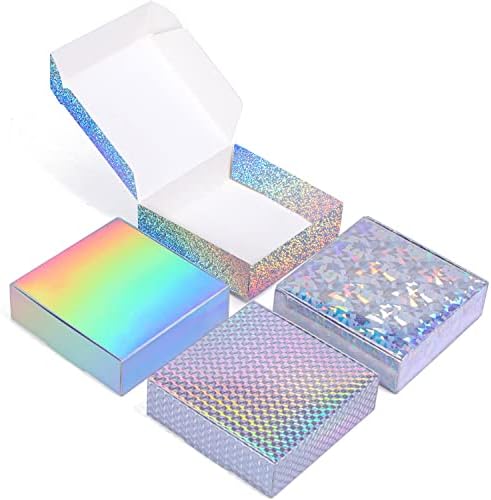 10 парчиња холографска кутија за подароци, преклопување мал картон, погодно за пакување чоколадо, свеќи, рачно изработен сапун, додатоци,