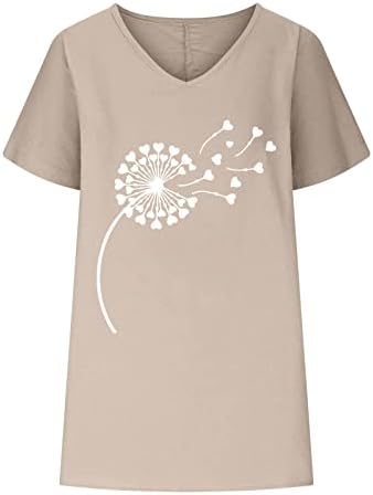 Памучни постелнини врвови за жени случајни летни кратки ракави против кошули со вратот графички цветни печатени блузи лабави вклопуваат