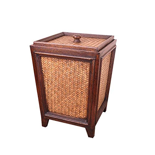 Skimt Trash Can Can Retro Rattan Paper голема со капакот за дневна соба кујна дома креативна дрвена ѓубре конзерва со капак