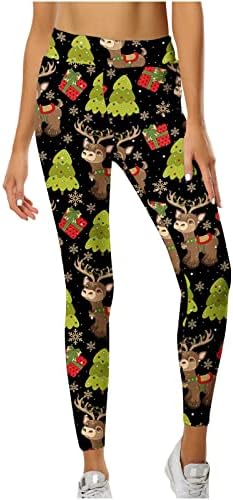 Божиќни женски печатени јога панталони со висока фитнес на половината плус големина тренингот хеланки на стомакот Контрола на глуждот со должина