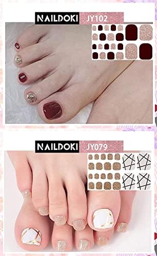 Налепници за нокти на Naildoki 12 чаршафи x 22 парчиња целосни обвивки од нокти Полски ленти, само-леплици гел за нокти за женски