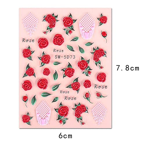 5Д олеснување розови цвеќиња налепници за нокти Остава декорација на ноктите само лепило маникир за нокти декорации на вineубените