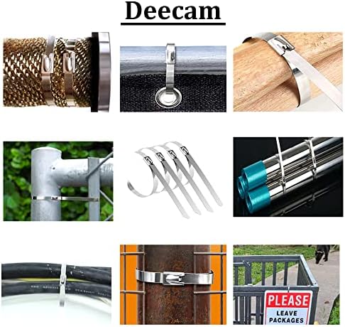 Deecam Metal Cable ZIP врски 100 парчиња 11,8 инчи тешки врски од не'рѓосувачки челик, врвни врски со повеќенаменски врски за само-заклучување