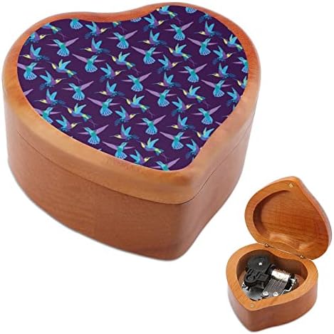 Летање со колибри дрвени музички кутии со форма на срцева кутија музички кутии гроздобер дрвена кутија за подарок