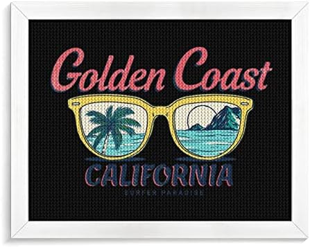Гроздобер Златен брег Калифорнија Дијамантски комплети за сликање Слика 5D DIY целосна вежба Rhinestone Arts Wallид декор за возрасни бело дрво