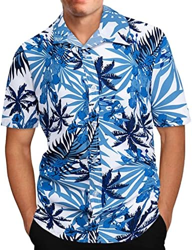 XXBR Менс Хавајски кошули, 2022 Лето со краток ракав копче надолу со кошули Тропско дрво Печатено кошула Обични плажа врвови