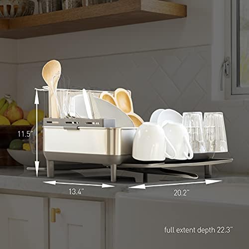 Simplehuman кујнски сад за сушење на кујнски садови со вртливата плунка, рамка од не'рѓосувачки челик докажан од прсти, сива пластика, модел 2022