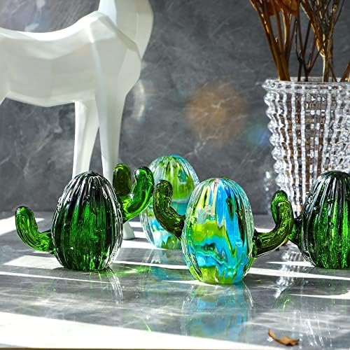 Qfkris Рачно изработено стакло кактус уметност разнесени стакло фигурини колекционерски табели дома декорација симулација пустински растенија