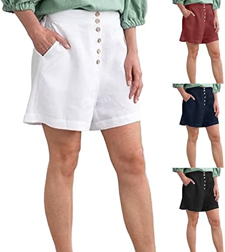 Womenените летни постелнина шорцеви еластични високи половини со цврста боја пижама шорцеви лабави се вклопуваат широки нозе одмор на плажа