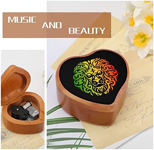 Тема Раста со лав глава дрвена музичка кутија срце форма на срце, музичка кутија гроздобер дрвена часовна музичка кутија подароци