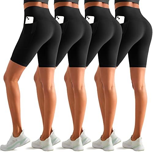 Icerose 4 пакувачки велосипедисти шорцеви жени со џебови, 8 високи половини црни тренинзи за вежбање јога за теретана