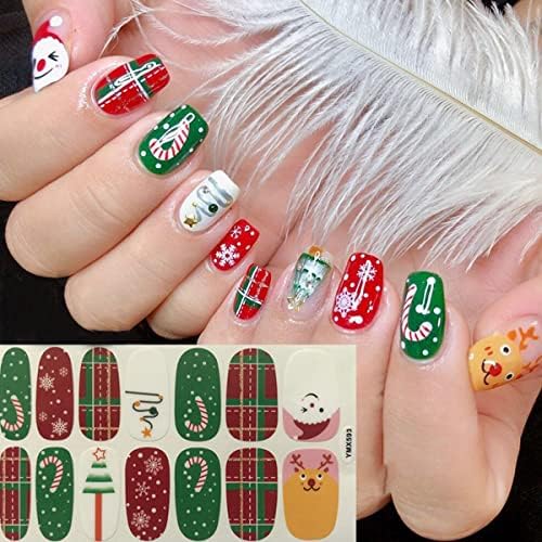 Божиќ целосни нокти обвивки за Божиќни налепници за уметност на ноктите 6Sheets XMAS сјајни нокти полски ленти Фестивал само-лепете ги целосните решенија за покритие со