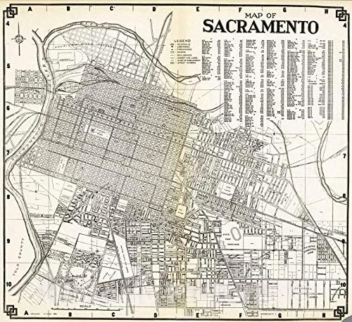 Историска мапа: 1938 година Карта на Сакраменто, Калифорнија. - Гроздобер wallидна уметност - 44in x 41in