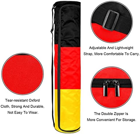 Носач на торбички со јога мат со прилагодлива лента за рамо, Национално знаме на Германија, црно црвена жолта лента, 6,7х33.9in/17x86