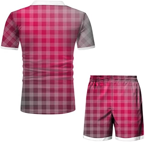 2022 мажи Спорт сет летна облека 2 парчиња постави кратки ракави за кошули со кратки ракави тренд обичен патент кариран џогирање сет