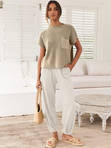 Anrabessенски женски две парчиња облеки џемпери сетови плетени врвови на пулвер и панталони со високи половини за панталони