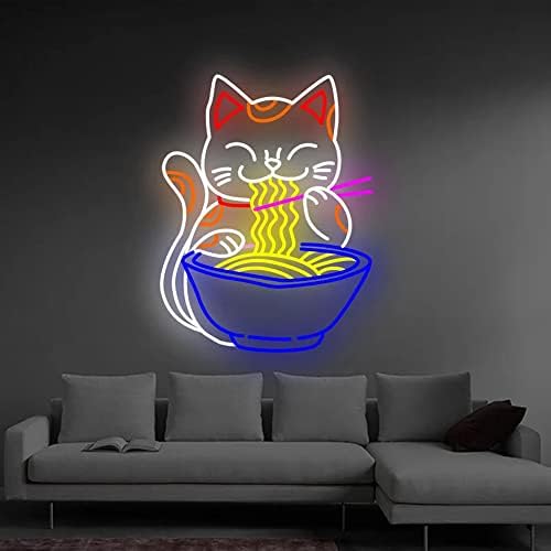 Fortune Cat Ramen Neon Sign Рачно изработен рамен јапонски тестенини LED светло знак рамен аниме неонски светла за wallидни