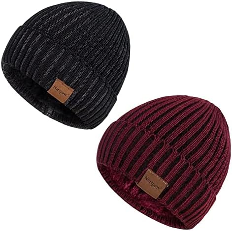 Nertpow Beanie Hat за мажи и жени, зимско топло руно наредено термички трендовски густ плетен череп кабел манжетна капа