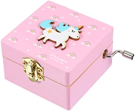 Ааоте симпатична музичка кутија со еднорог кутија за накит мали девојчиња накит еднорог подароци дрвени занаети украс
