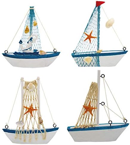 Wisonique Mini едриличарски декор, 6 парчиња мини едриличарски брод, гроздобер наутички рачно изработена дрвена декорација на