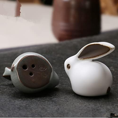 Декика декорација на керамички занаети, колекционерски фигурини, две слатки зајаци чај украси за домашни миленици Керамика може