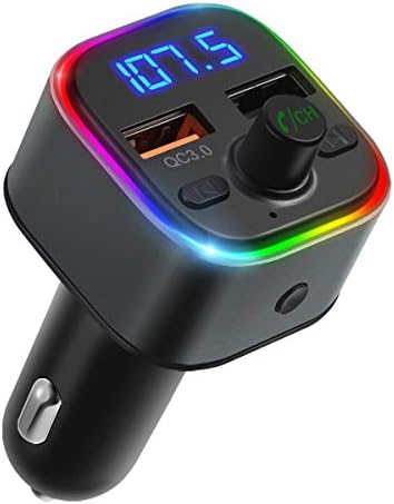 Criacr v5.0 Bluetooth FM Transmitter за автомобил, 6 бои RGB LED позадинско осветлување Bluetooth Car Radio Adapter, Dual USB порти QC3.0