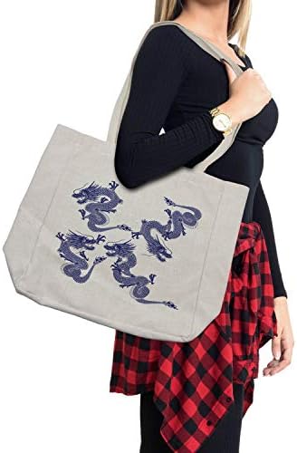 Торба за купување на змејот Амбесон, домородни јапонски змејови бела позадина виталност суштества Мит за печатење, еко-пријателска торба