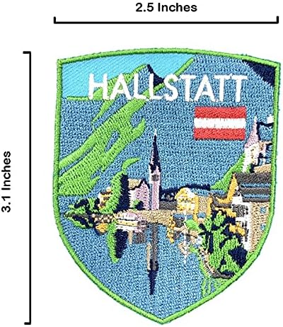 А-Еден 2 парчиња Пакет-Пејче за сценографија на Hallstatt+значка на знаме на Австрија, отворено, туристичко место, мора да се види туристичко место, патнички лепенки, пат?
