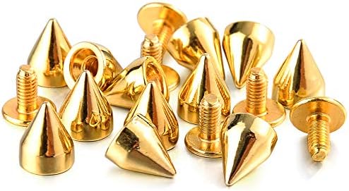 100 комплети 9мм злато шила и столпчиња метални куршуми конуси шила за завртки за занаетчиски занаети за занаетчиски завртки за забивање панк