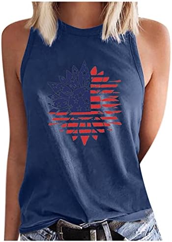 Патриотски кошули за жени, модни резервоари за вратот на вратот на врвовите на Денот на независноста на маиците без ракави Американски знаме Камизоли