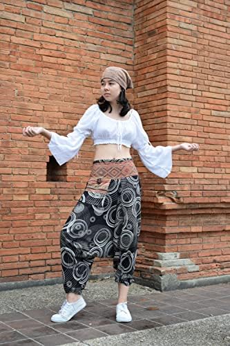 Raanpahmuang Premium Cotton Yoga Harem, Boho Pants за жени, со страничен џеб, хипи баги племе панталони