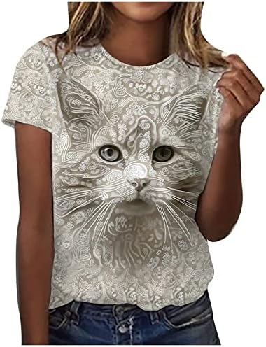 Женски маички со кратки ракави Топ маици со брод со чамец врат мачка графички каваи лето есен маици облека мода ux