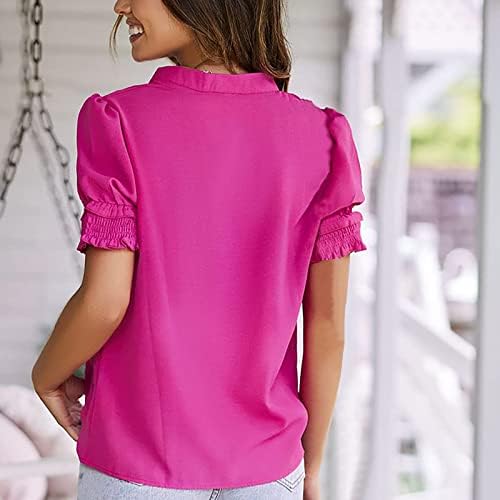 Рушени врвови за ракави за жени со цврста боја, обичен врат со кратки ракави со кратки ракави, лабава маичка блуза
