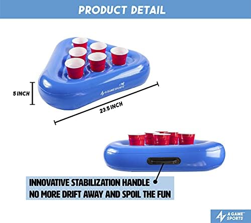 Игра спортски базен Понг решетката, надувување лебдечки пиво Понг -решетката за забави во базени, игри со вода вклучуваат 2 сплавови и 5 топки