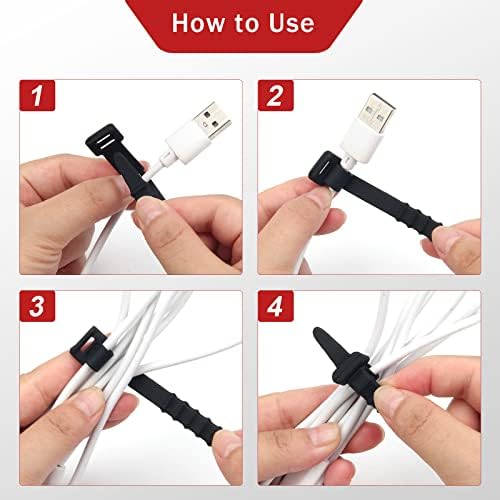Wiwaplex 20 пакет за еднократна употреба кабел за кабел за силиконски ленти кабел вратоврска црна и бела еластична гумена кабела организатор